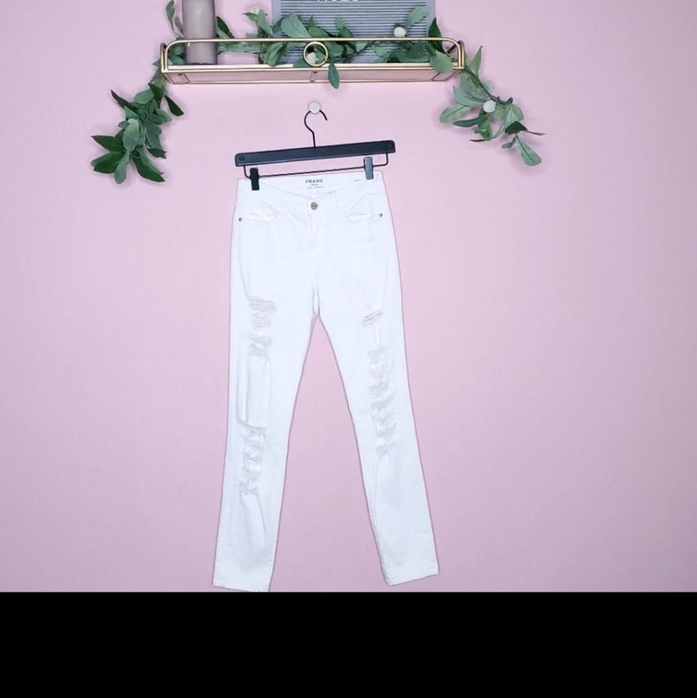 FRAME Le Skinny De Jeanne Distressed Denim Skinny Jeans